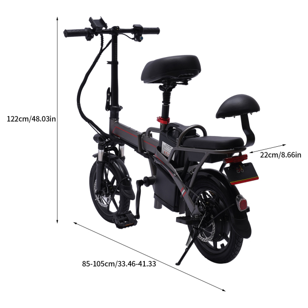 E-bike opvouwbaar 14 inch met motor maximale snelheid van 25 km/u en verwijderbare lithiumbatterij stads-e-bike drie rijmodi/heeft een bereik van 30 km