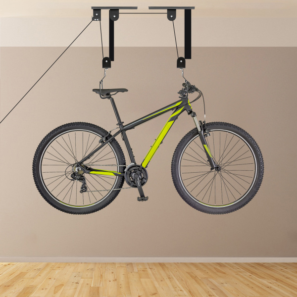 Fietslift voor Garage Plafondmontage Katrolsysteem Fietsopslag, Set Fietshangers - 1 Hanger + 2 Multifunctionele Lanyards