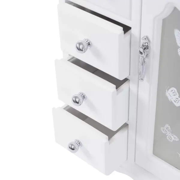 Houten juwelendoos met spiegel - met 4 lades - cadeau voor meisje - wit