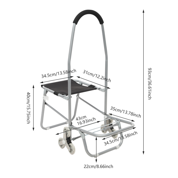 Art Cart, Rolling Art Cart, Folding Wheeled Portable Rolling Chair/Art Cart - Zwart