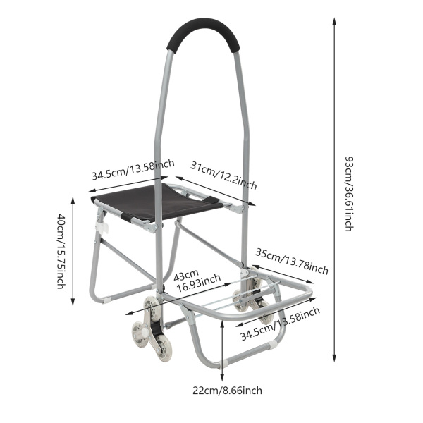 Kunstkar, rollende kunstkar, opvouwbare draagbare rolstoel/kunstkar - zilver