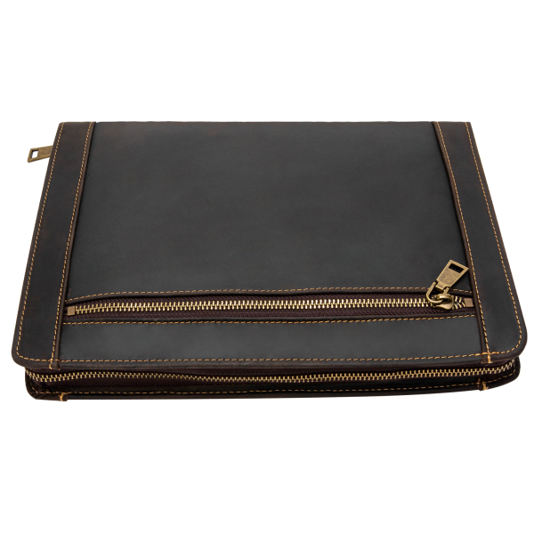 Portefeuillemap van rundleer met ritssluiting voor 9,7 inch tablet en zakelijke documenten, bruin Portefeuillemap van rundleer met ritssluiting voor 9,7 inch tablet en zakelijke documenten, bruin