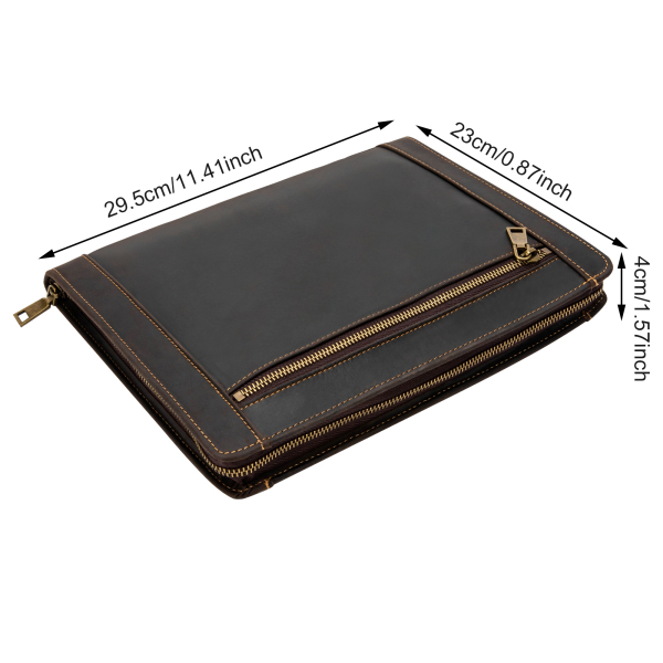 Portefeuillemap van rundleer met ritssluiting voor 9,7 inch tablet en zakelijke documenten, bruin