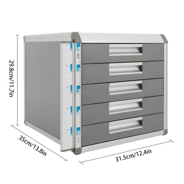5-laags bureaulade-opbergdoos, aluminium opbergdoos, voor A4-papier met slot, grijs 5-laags bureaulade-opbergdoos, aluminium opbergdoos, voor A4-papier met slot, grijs