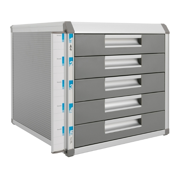 5-laags bureaulade-opbergdoos, aluminium opbergdoos, voor A4-papier met slot, grijs