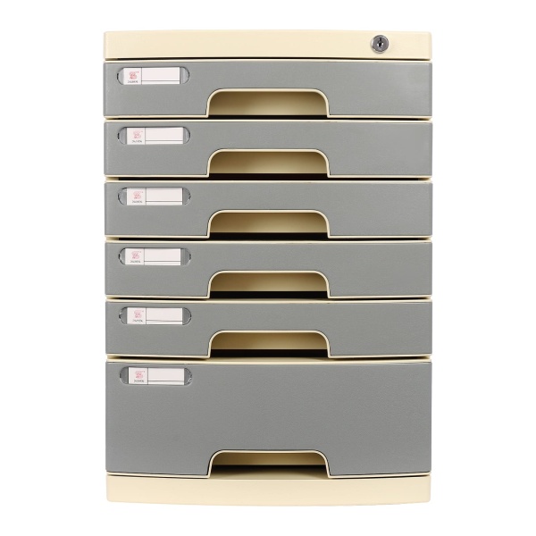 6-laags bureau-organizer archiefkast, lade-organizer met slot, plastic lade (grijs)