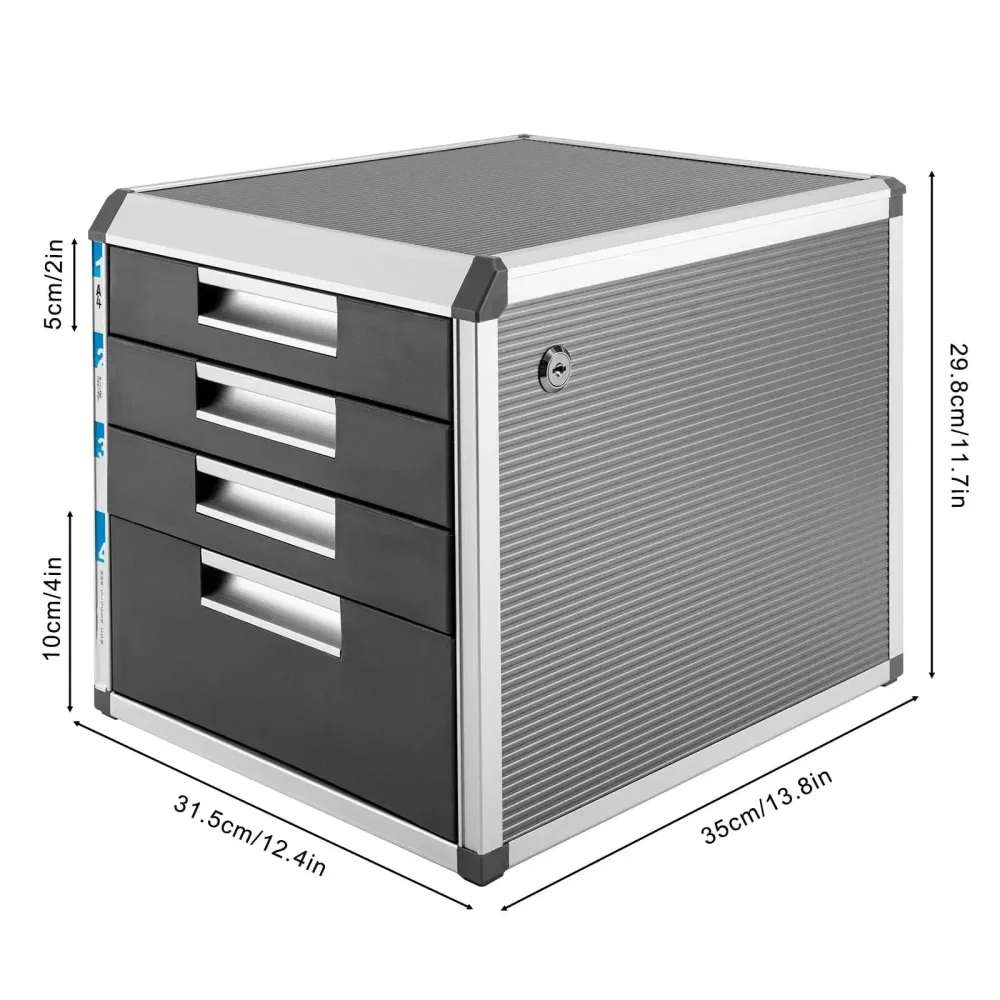 Ladebox van aluminiumlegering met 4 compartimenten, afsluitbaar opbergbureau of kastopbergdoos