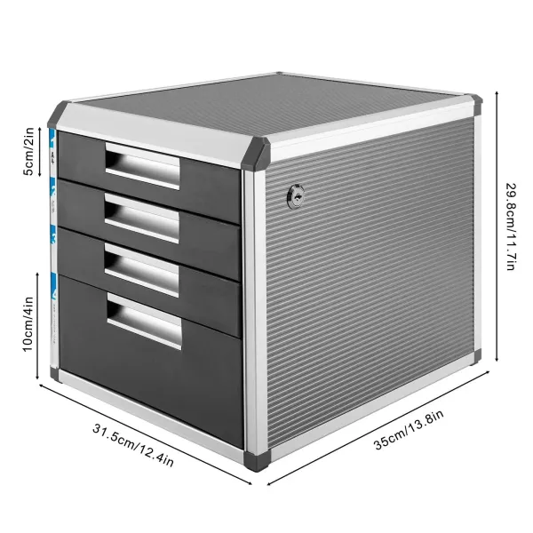 Ladebox van aluminiumlegering met 4 compartimenten, afsluitbaar opbergbureau of kastopbergdoos