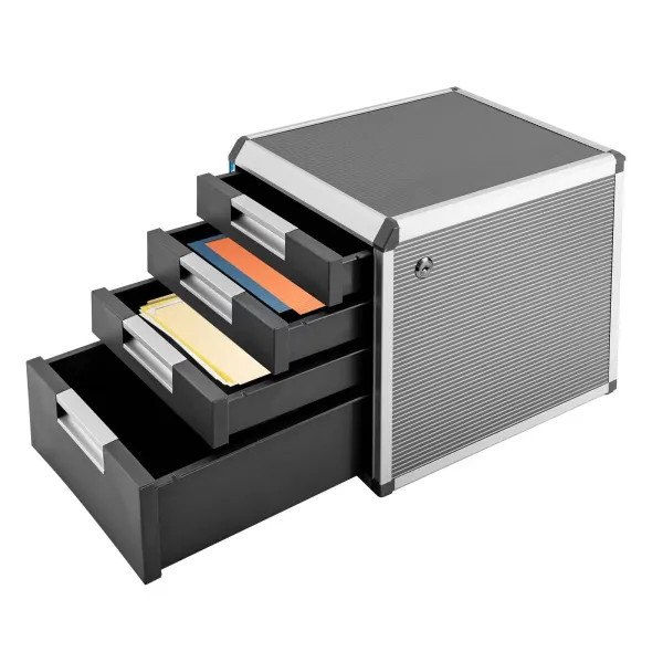 Ladebox van aluminiumlegering met 4 compartimenten, afsluitbaar opbergbureau of kastopbergdoos Ladebox van aluminiumlegering met 4 compartimenten, afsluitbaar opbergbureau of kastopbergdoos