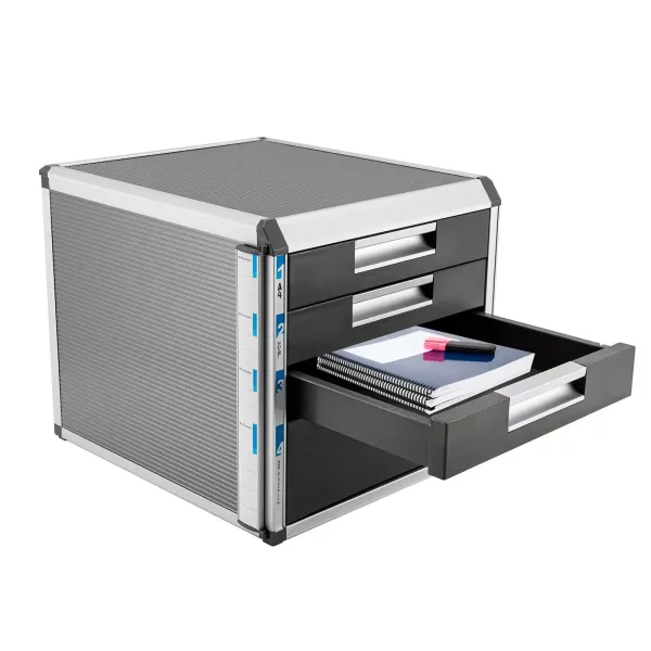 Ladebox van aluminiumlegering met 4 compartimenten, afsluitbaar opbergbureau of kastopbergdoos Ladebox van aluminiumlegering met 4 compartimenten, afsluitbaar opbergbureau of kastopbergdoos
