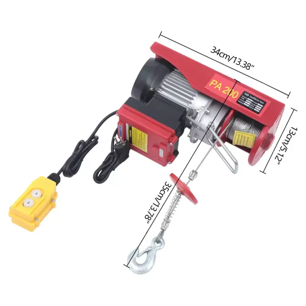 200Kg Elektrische Lier Hefhoogte 12M Elektrische Takel 510W Kabeltakel Motor Lier Met Draad Afstandsbediening