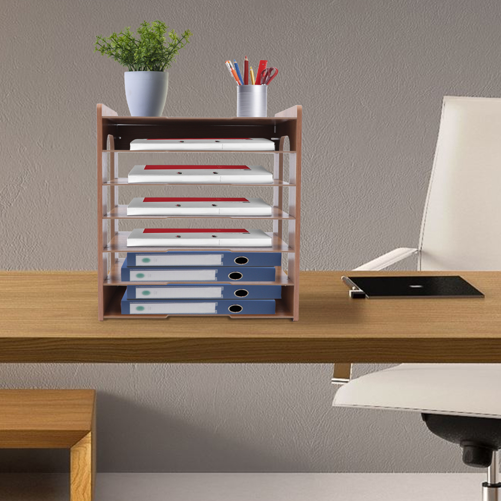 7-laags brede houten kantoorpapierorganizer voor bureau, bureaublad, dossierhouder, brievenbak