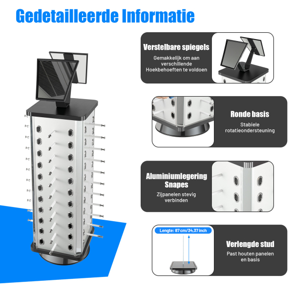 CNCEST 360° roterende zonnebrillenbrilhouder vierkante displaystandaard + spiegels