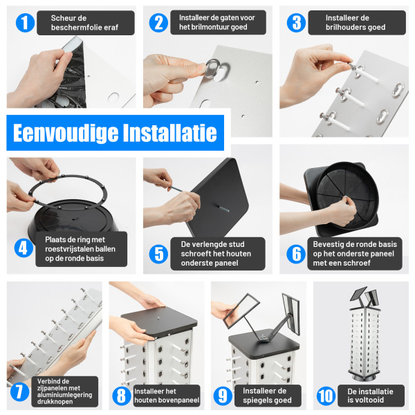 CNCEST 360° roterende zonnebrillenbrilhouder vierkante displaystandaard + spiegels CNCEST 360° roterende zonnebrillenbrilhouder vierkante displaystandaard + spiegels
