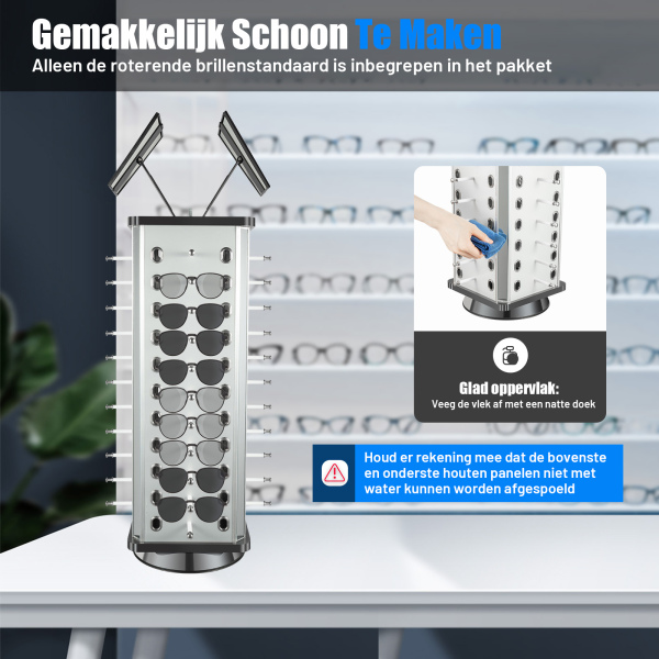 CNCEST 360° roterende zonnebrillenbrilhouder vierkante displaystandaard + spiegels