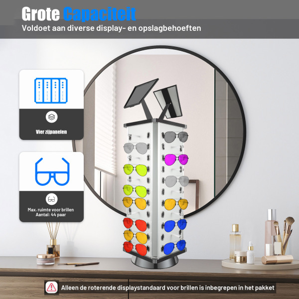 CNCEST 360° roterende zonnebrillenbrilhouder vierkante displaystandaard + spiegels CNCEST 360° roterende zonnebrillenbrilhouder vierkante displaystandaard + spiegels
