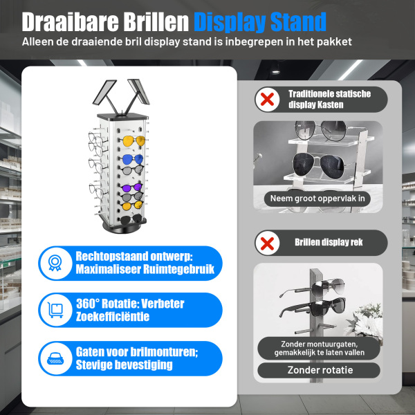 CNCEST 360° roterende zonnebrillenbrilhouder vierkante displaystandaard + spiegels CNCEST 360° roterende zonnebrillenbrilhouder vierkante displaystandaard + spiegels
