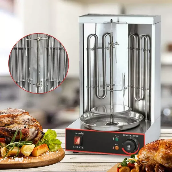 Verticale Kebab Grill, Roterende Kebab Rotisserie Machine Verticale Rotisserie Grill met Dubbele 360° Rotatie Verwarmingsbuizen 3000W