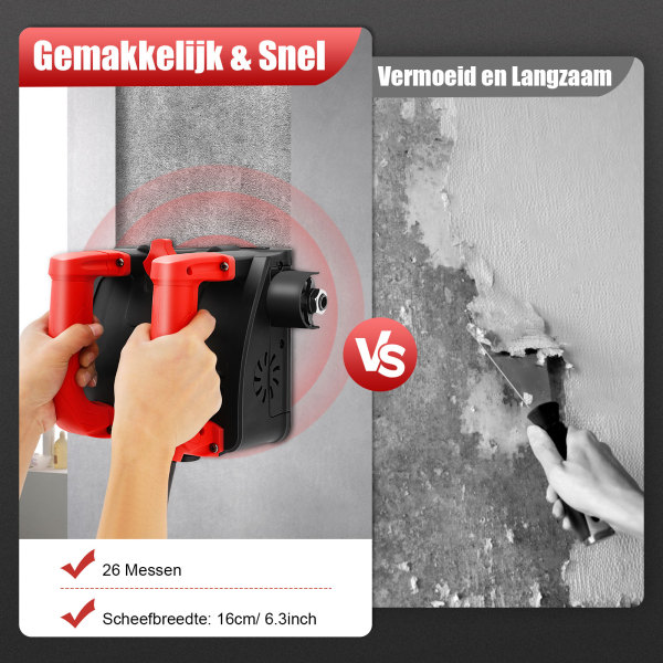 Elektrische wandschaaf, cementfrees 3000 R/MIN, diepte instelbaar van 1 tot 4 mm, voor cementmuren, geverfde muren, grijze plamuurmuren en geverfde stenen muren