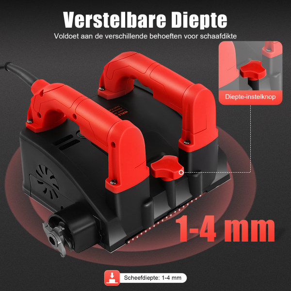 Elektrische wandschaaf, cementfrees 3000 R/MIN, diepte instelbaar van 1 tot 4 mm, voor cementmuren, geverfde muren, grijze plamuurmuren en geverfde stenen muren