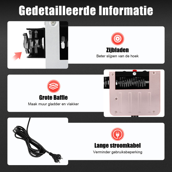 Elektrische wandschaaf, cementfrees 3000 R/MIN, diepte instelbaar van 1 tot 4 mm, voor cementmuren, geverfde muren, grijze plamuurmuren en geverfde stenen muren