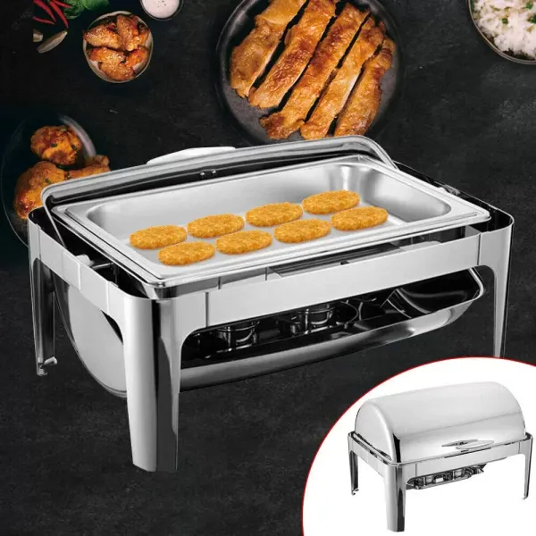 9L kachelverwarmingscontainer warmer deksel met 2 halve maten cateringbakken