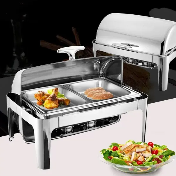 9L kachelverwarmingscontainer warmer deksel met 2 halve maten cateringbakken