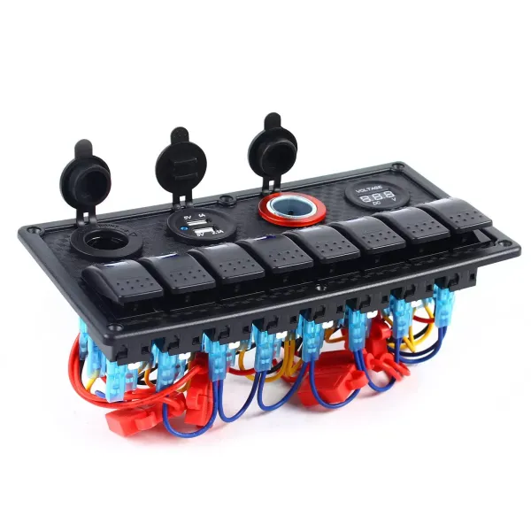 4-in-1 multifunctionele bedieningspaneelschakelaar Dubbele USB LED-voltmeter 8 snelheidsschakelpanelen