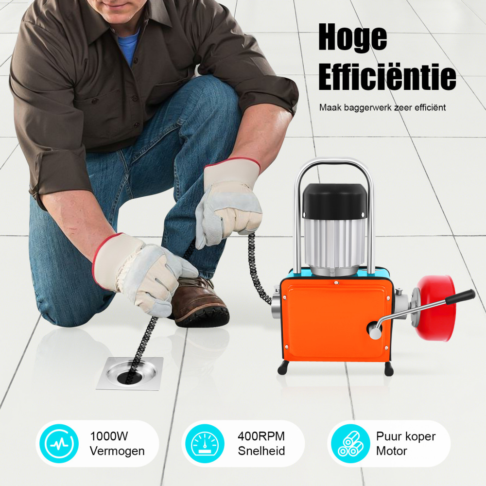 Elektrische pijpenrager met spiraal voor het reinigen van pijpen van 20 tot 110 mm