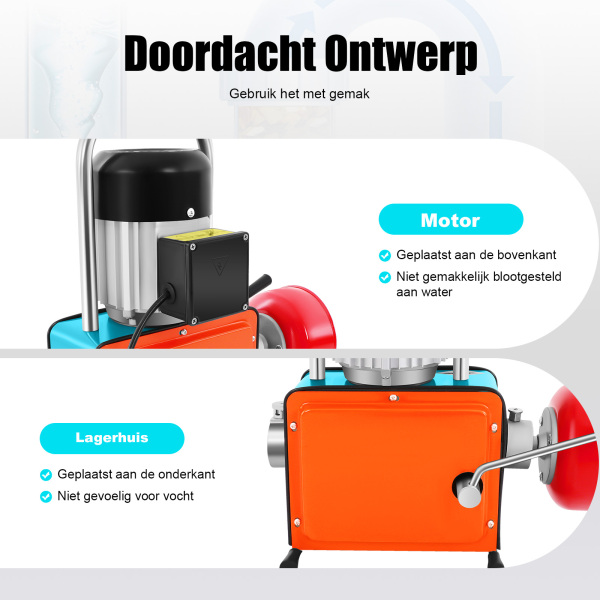 Elektrische pijpenrager met spiraal voor het reinigen van pijpen van 20 tot 110 mm