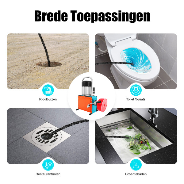 Elektrische pijpenrager met spiraal voor het reinigen van pijpen van 20 tot 110 mm