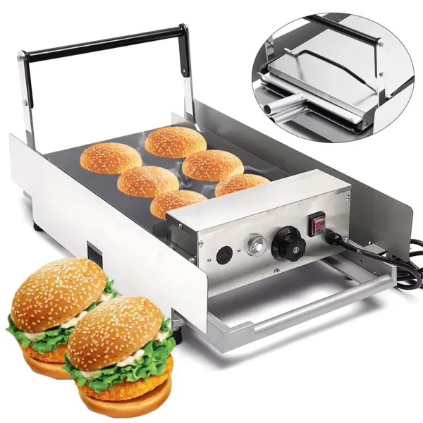Commerciële elektrische hamburgermaker van 2000 W, roestvrij staal, 50-300 °C, voor hamburgers, spek, broodjes en eieren