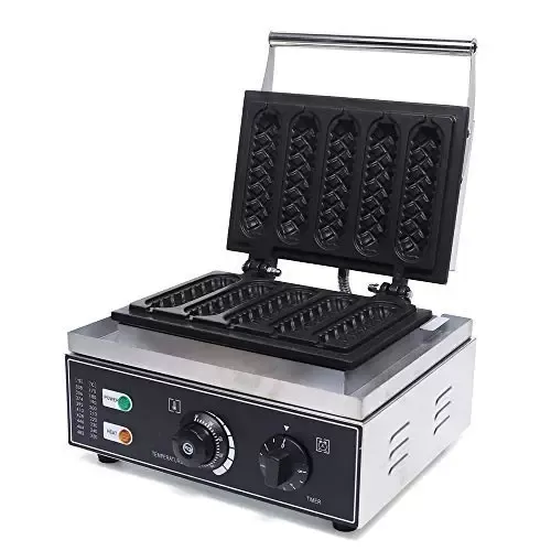 Set van 5 hotdogwafels 1500 W met teflon-antiaanbaklaag 14 x 4 cm