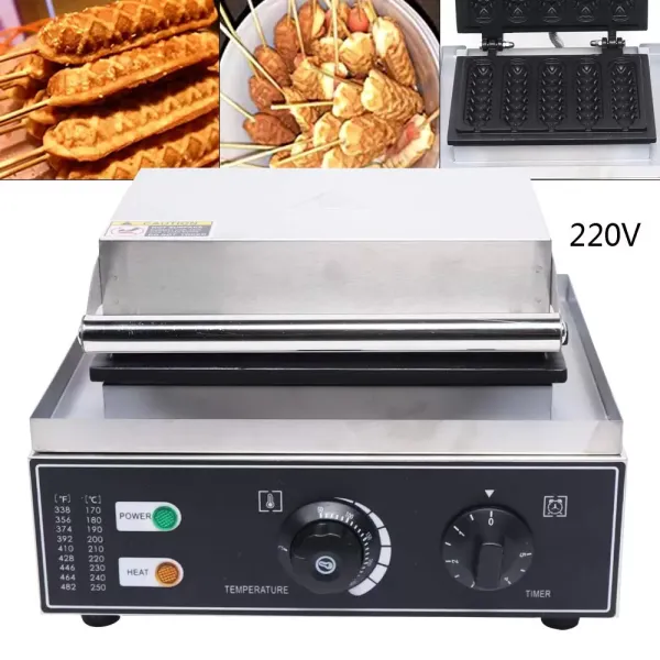 Set van 5 hotdogwafels 1500 W met teflon-antiaanbaklaag 14 x 4 cm