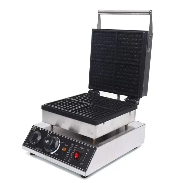 1750 W wafelijzer voor 4 Belgische wafels, antiaanbaklaag, vierkant wafelijzer, met timer en thermostaat