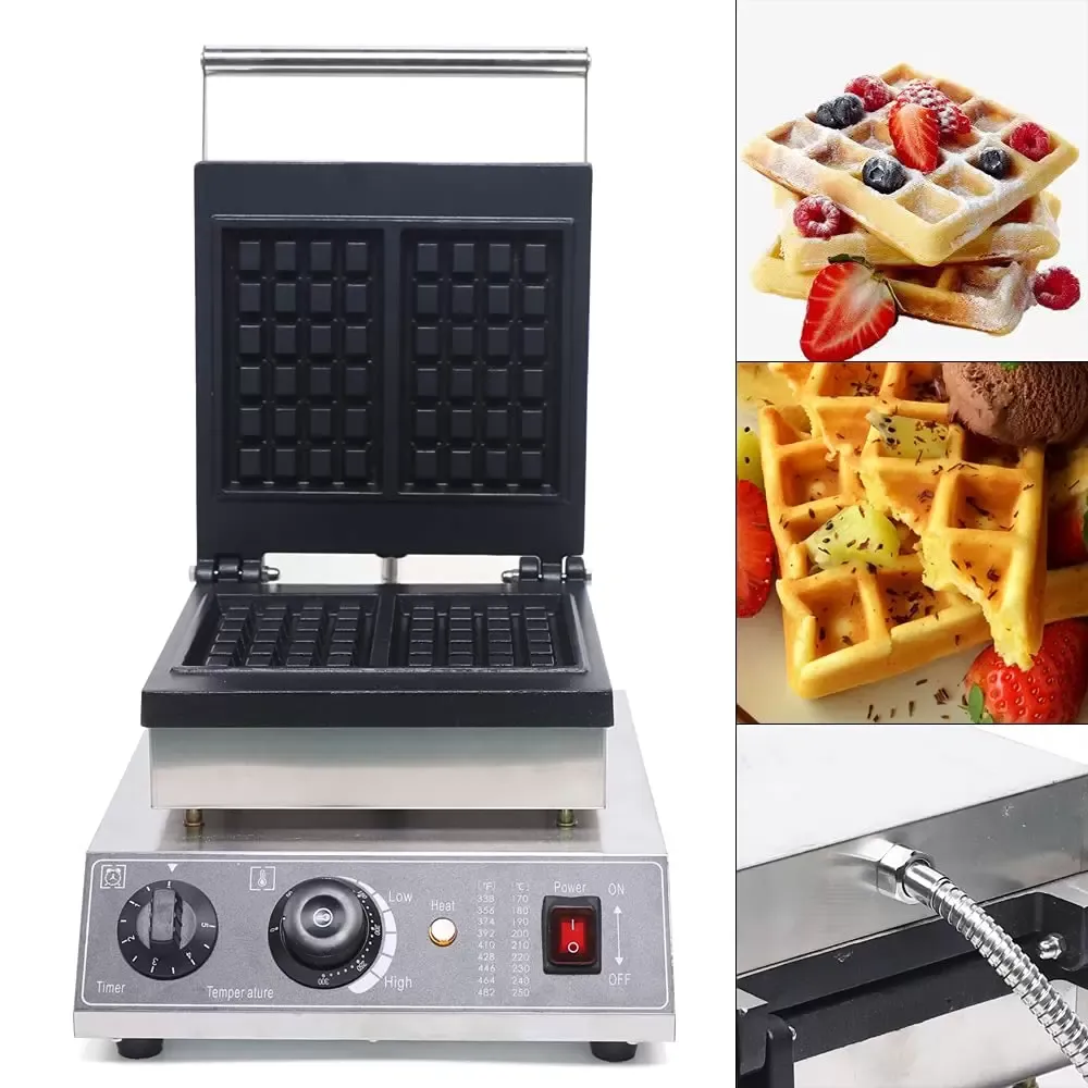 Vierkant wafelijzer 1500 W voor 2 Belgische wafels - Antiaanbaklaag - Met timer en thermostaat