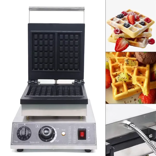 Vierkant wafelijzer 1500 W voor 2 Belgische wafels - Antiaanbaklaag - Met timer en thermostaat