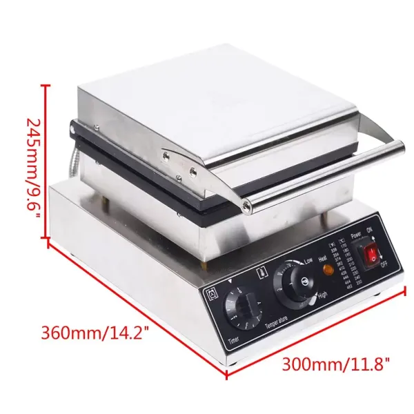 Vierkant wafelijzer 1500 W voor 2 Belgische wafels - Antiaanbaklaag - Met timer en thermostaat