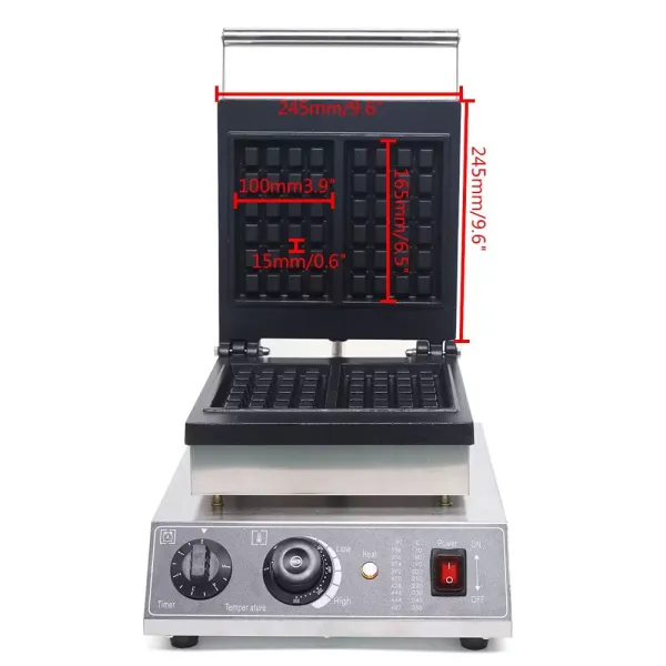 Vierkant wafelijzer 1500 W voor 2 Belgische wafels - Antiaanbaklaag - Met timer en thermostaat Vierkant wafelijzer 1500 W voor 2 Belgische wafels - Antiaanbaklaag - Met timer en thermostaat