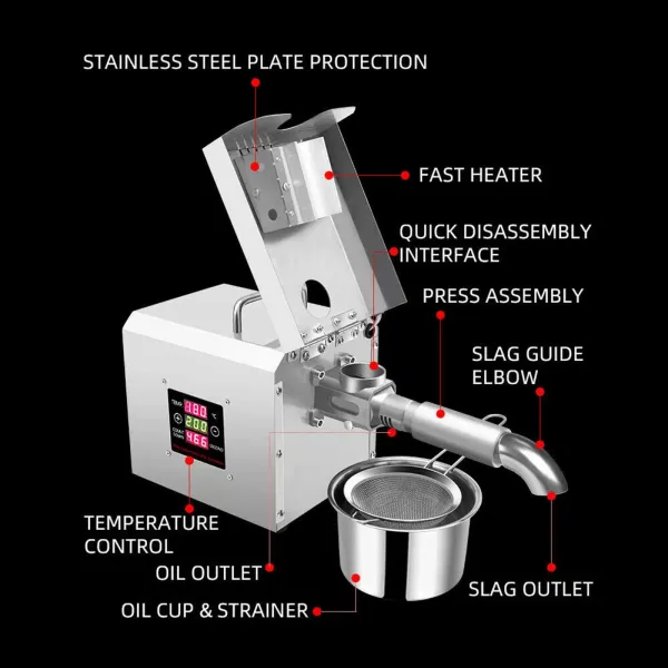 750W automatische oliemachine - Voor kokosnoot, raapzaad, sesam, pinda, kokosnoot - 50-250 °C 750W automatische oliemachine - Voor kokosnoot, raapzaad, sesam, pinda, kokosnoot - 50-250 °C