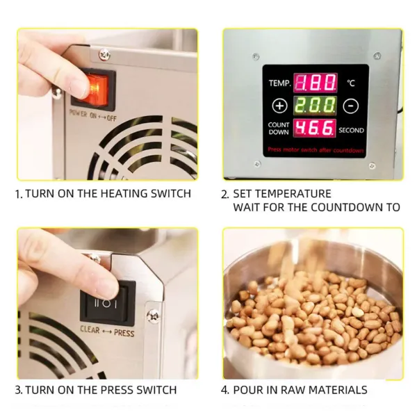 750W automatische oliemachine - Voor kokosnoot, raapzaad, sesam, pinda, kokosnoot - 50-250 °C