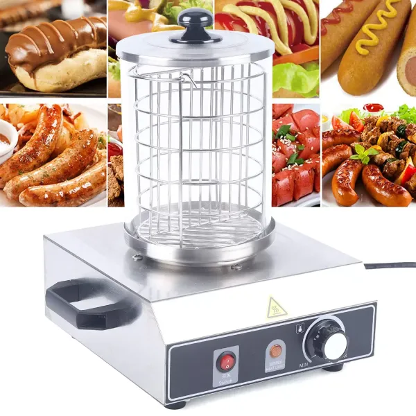 Hotdogmaker, hotdogverwarmer, professionele hotdogmachine, hotdogapparaat, roestvrijstalen kooi, 350 W/422 W. (Hotdogmachine)