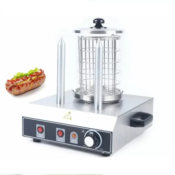 Professionele roestvrijstalen hotdogmachine met capaciteit voor worstjes en 2 broodjes voor restaurants, familiefeesten