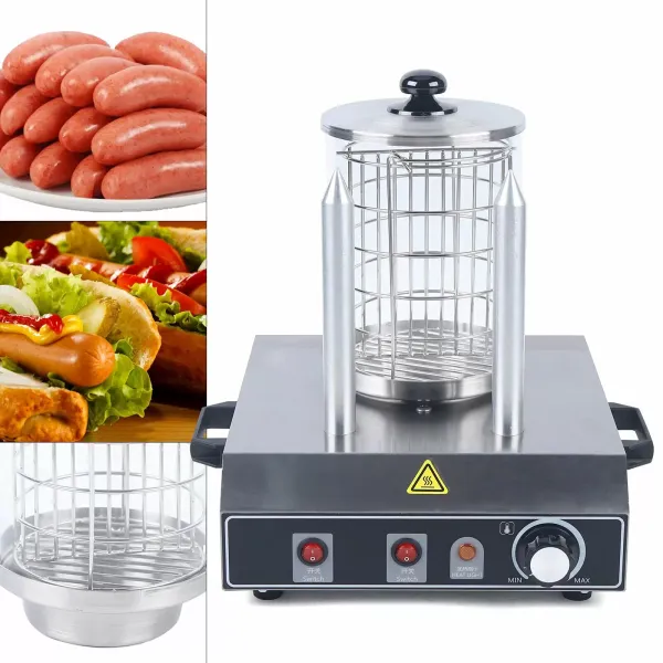 Professionele roestvrijstalen hotdogmachine met capaciteit voor worstjes en 2 broodjes voor restaurants, familiefeesten