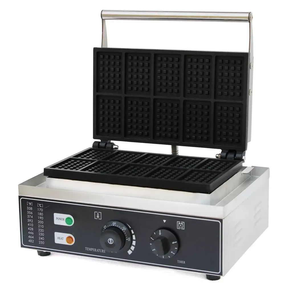 Elektrische Wafel Machine Rvs Wafelijzer 10 Raster Commerciële Wafelijzer Machine 1500W 50 ~ 300℃