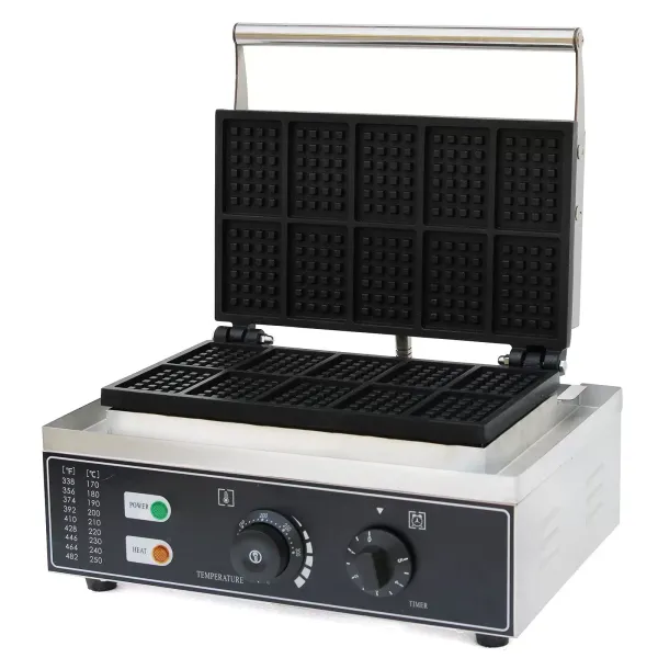 Elektrische Wafel Machine Rvs Wafelijzer 10 Raster Commerciële Wafelijzer Machine 1500W 50 ~ 300℃