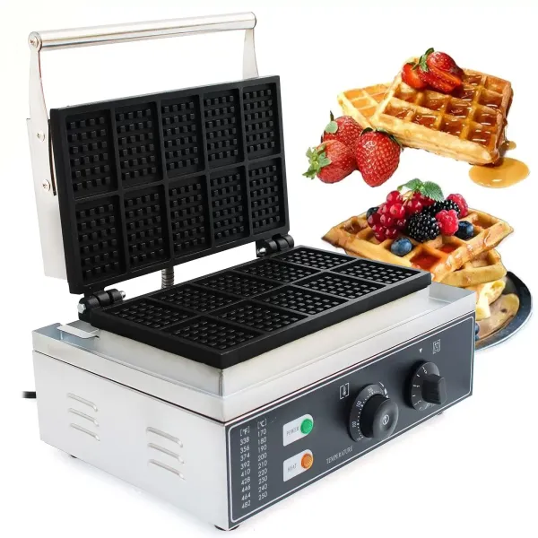 Elektrische Wafel Machine Rvs Wafelijzer 10 Raster Commerciële Wafelijzer Machine 1500W 50 ~ 300℃