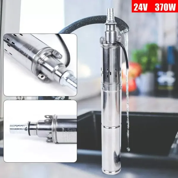 Zonne-waterpomp DC 24V 370W Dompelbare roestvrijstalen bronpomp 1,8 m³/H MAX 65m Dompelbare zonne-diepe put