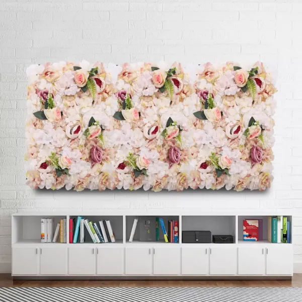 Bloemenwandpaneel Bloemenachtergrond - 6-delig geelroze bloemenwanddecoratie, 24" x 16" zijden rozenmuur, kunstmatige bloemenmuur achtergrondpaneel