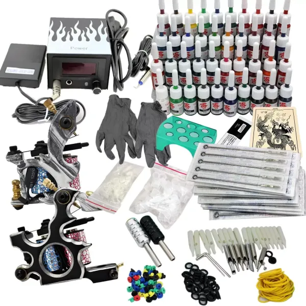 Tattoo Machine Complete tattoo-machineset voor tattoo-machine 2 legering tattoo-grepen 40 inkten LCD-voeding Tattoo Machine Complete tattoo-machineset voor tattoo-machine 2 legering tattoo-grepen 40 inkten LCD-voeding